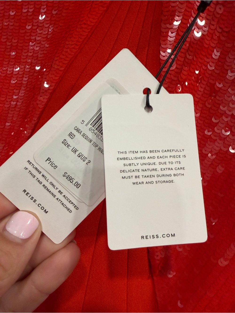Reiss Red Long Sleeve Sequin Dress
